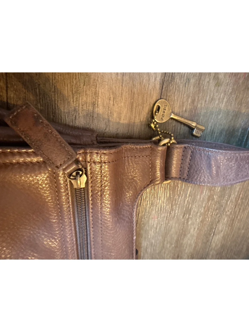 Fossil Brown Leather Shoulder Bag with Front Pockets